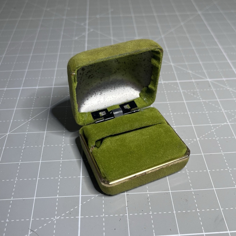 Vintage Boyd Satin & Velvet Jewelry Ring Box Green Olive Small Made in USA